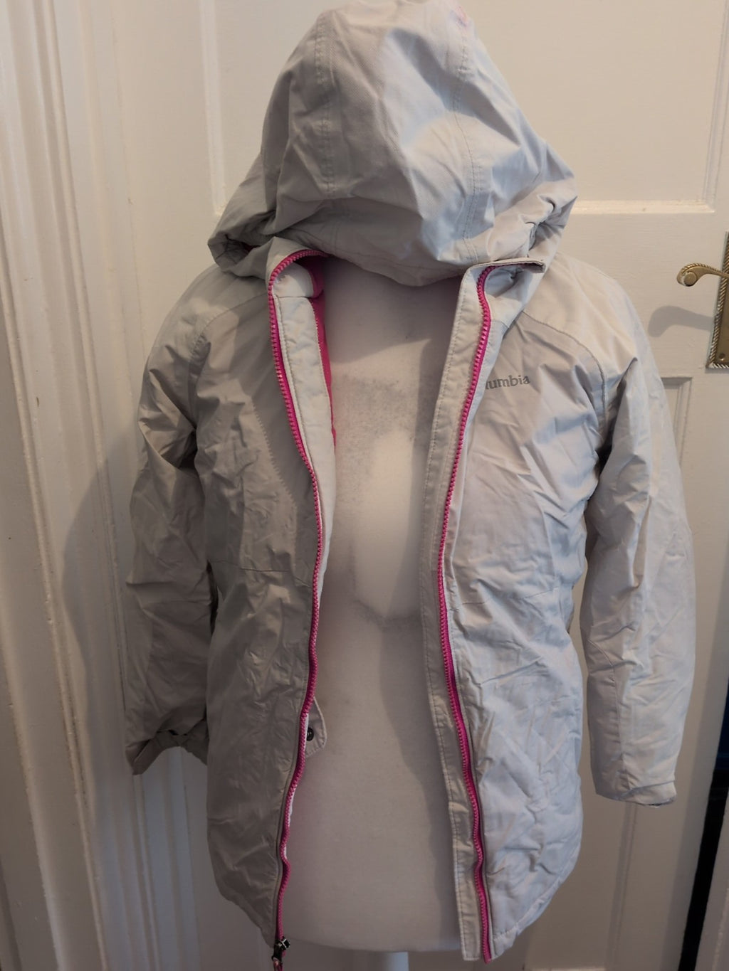 Columbia 14-16 Off White And Pink Full Zip Jacket Coat