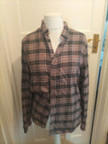 Mens Large Grey Red White Chrck Long Sleeved Shirt