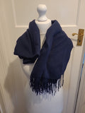Ladies Navy Large Tassled Scarf