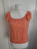 Ladies Next Size 6 Orange Pattern Short Sleeved Blouse