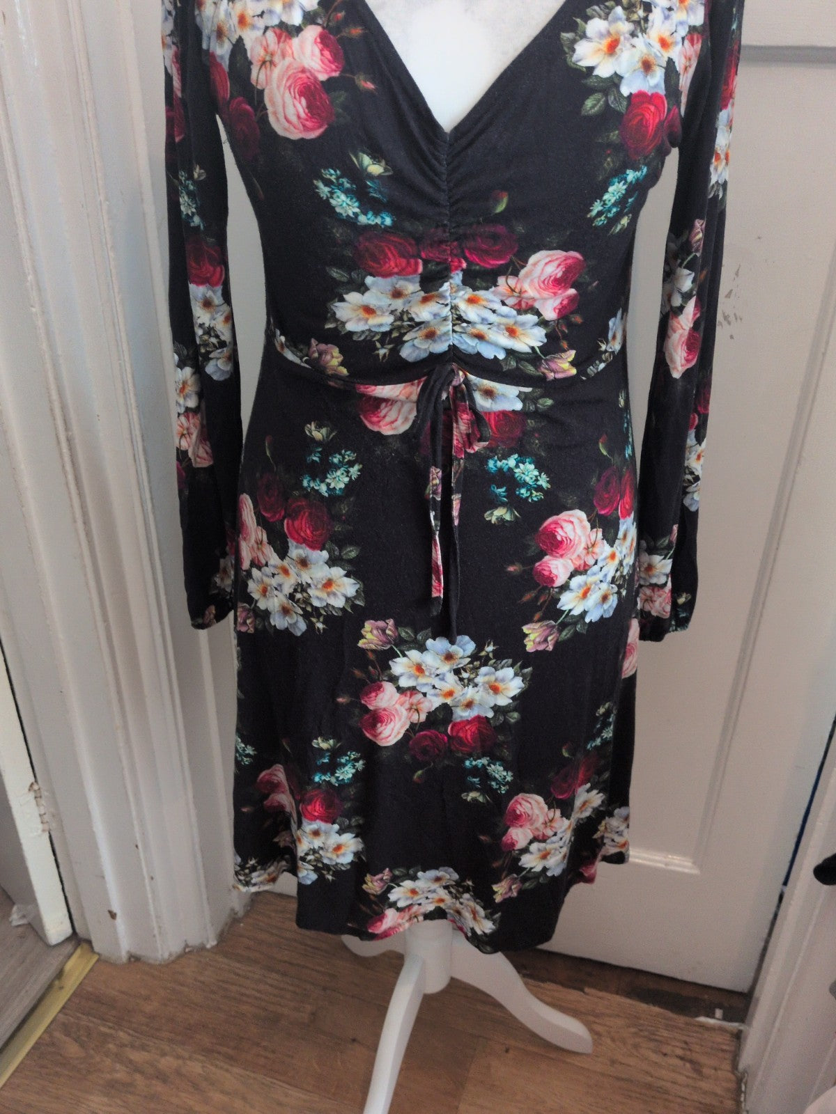 Dorothy Perkins 14 Black Floral Long Sleeve Dress