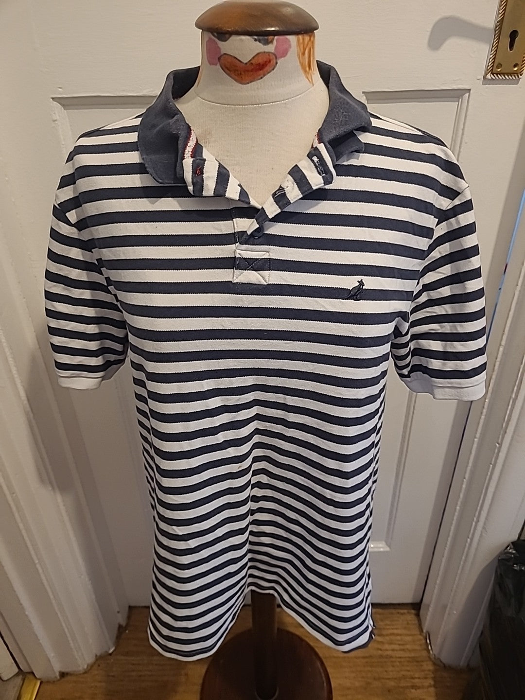 Mens Kangol Size XL Navy White Striped Short Sleeved Polo