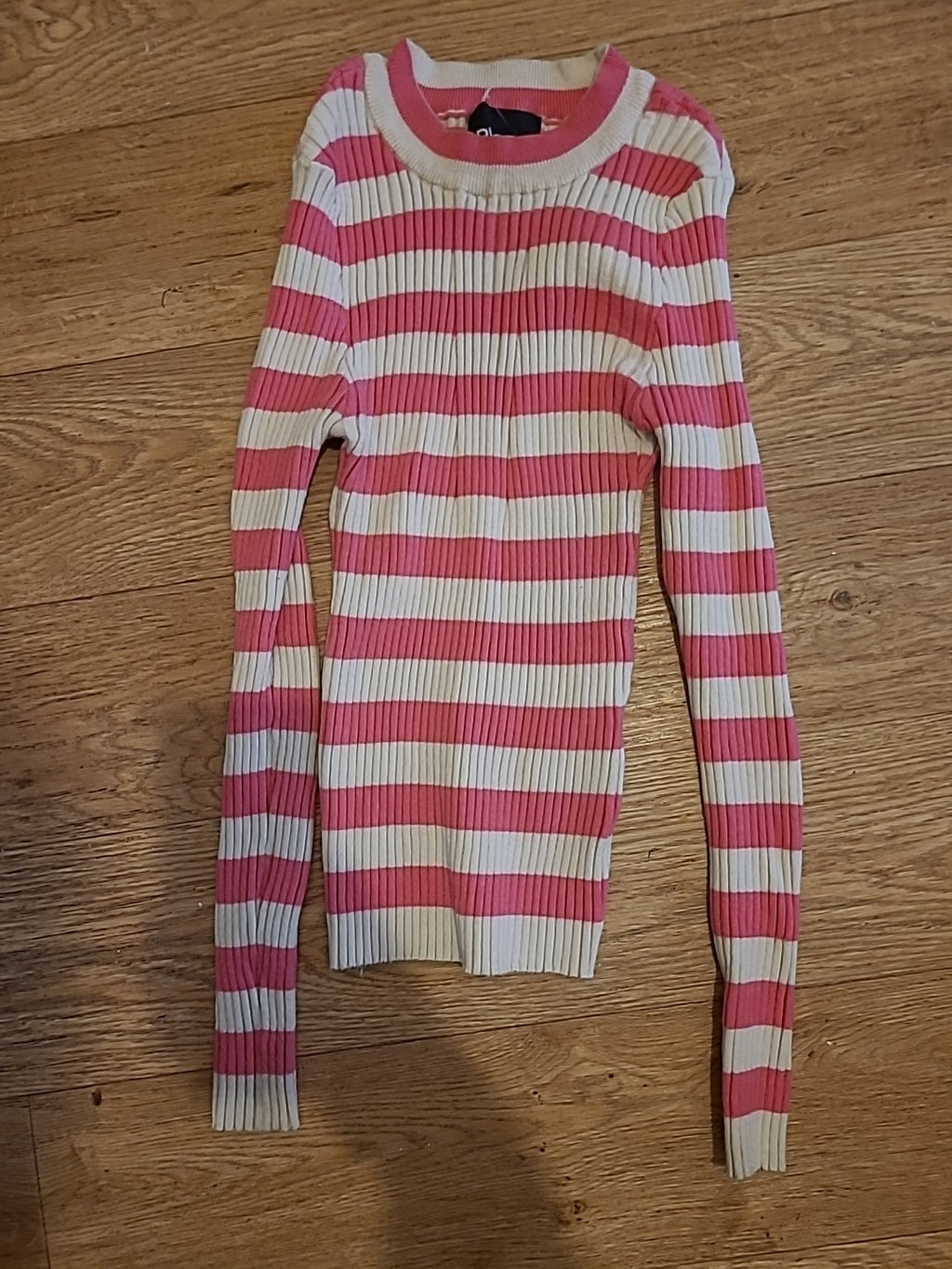 Ladies Pieces Size Large Pink/Cream Ribbed Jumper