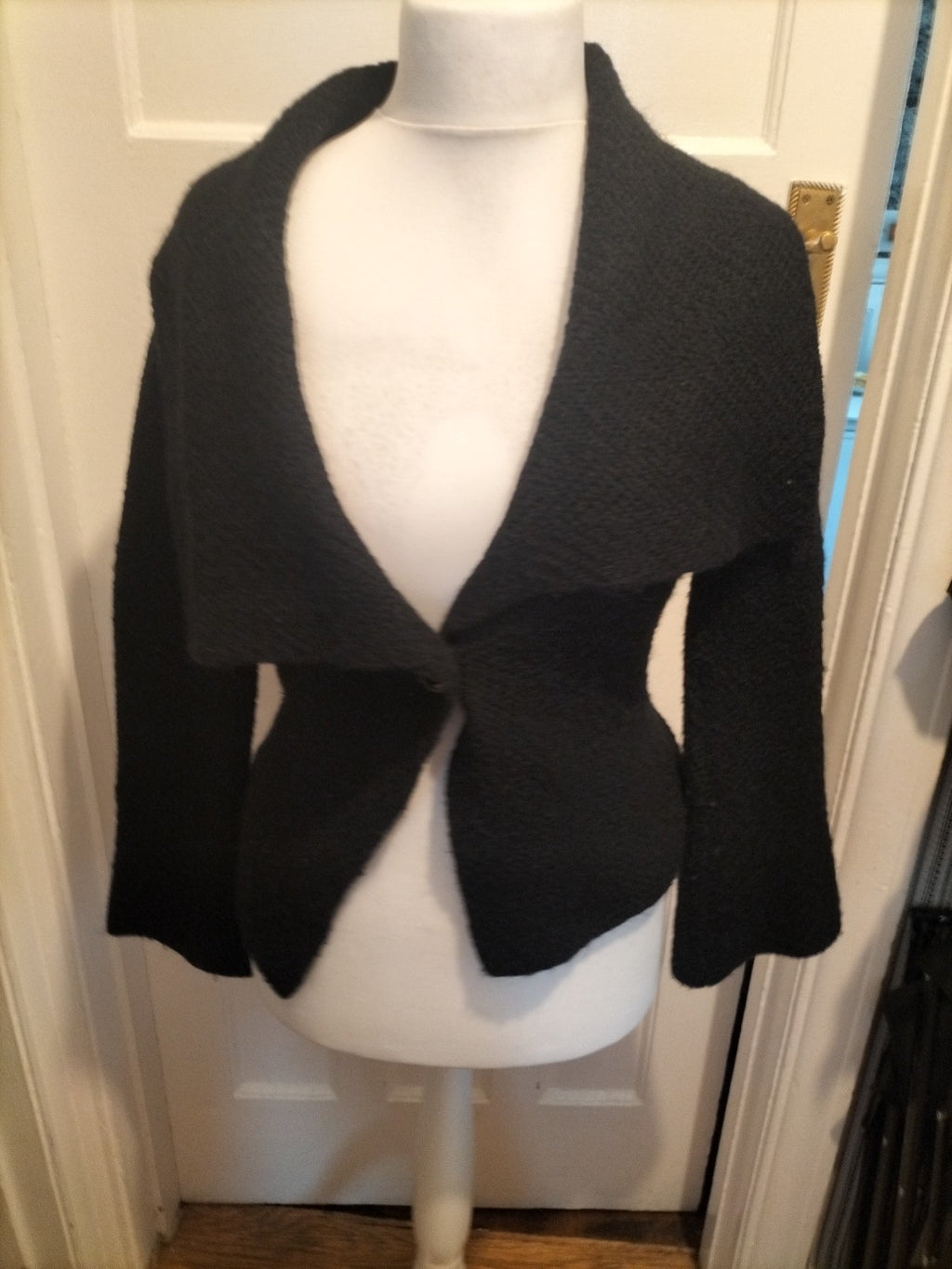 Ladies Marks And Spencer Size 8 Black Long Sleeved V Neck Collared Cardigan