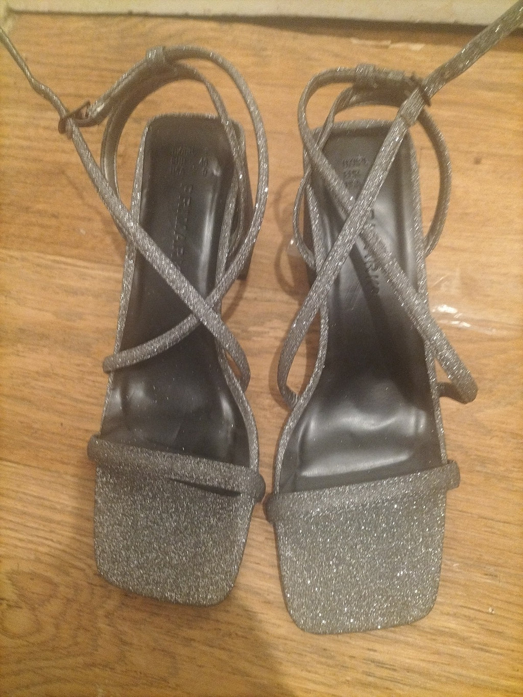 Ladies Primark Size Uk 7 Silver Glitter Strappy Heels
