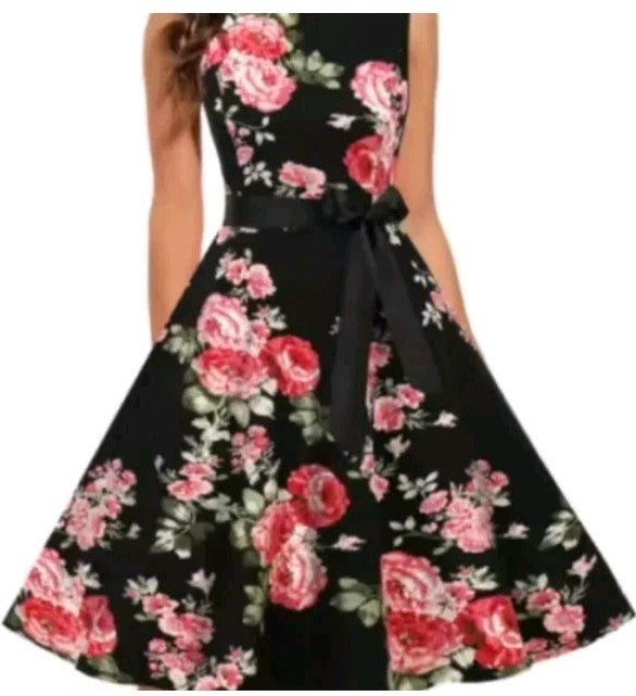 Brand New Ladies TorbayClothingCo Red/Black Floral Short Sleeve Dress