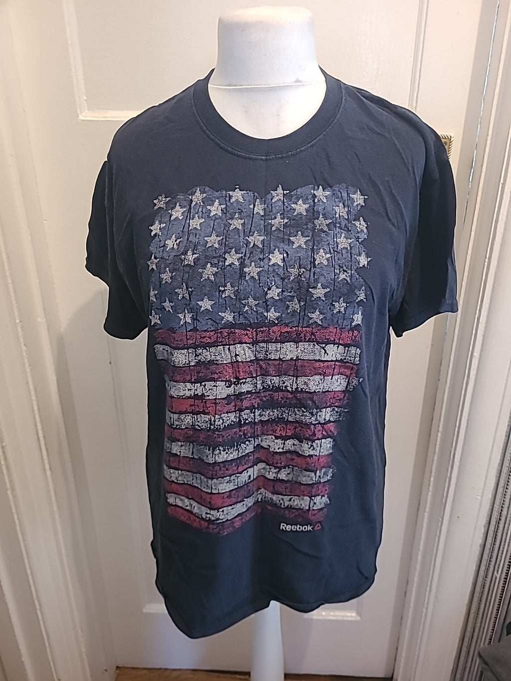 Mens Reebok Size Large Navy Usa Print Short Sleeved Tshirt