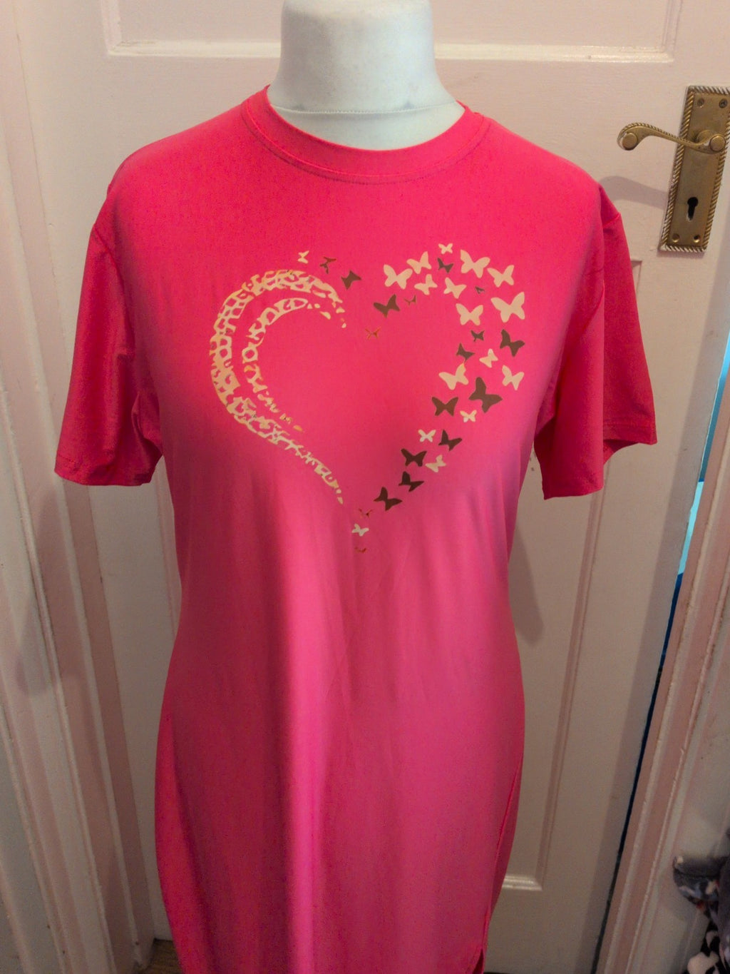 Ladies 2XL Pink Short Sleeve Maxi Dress Long With Heart