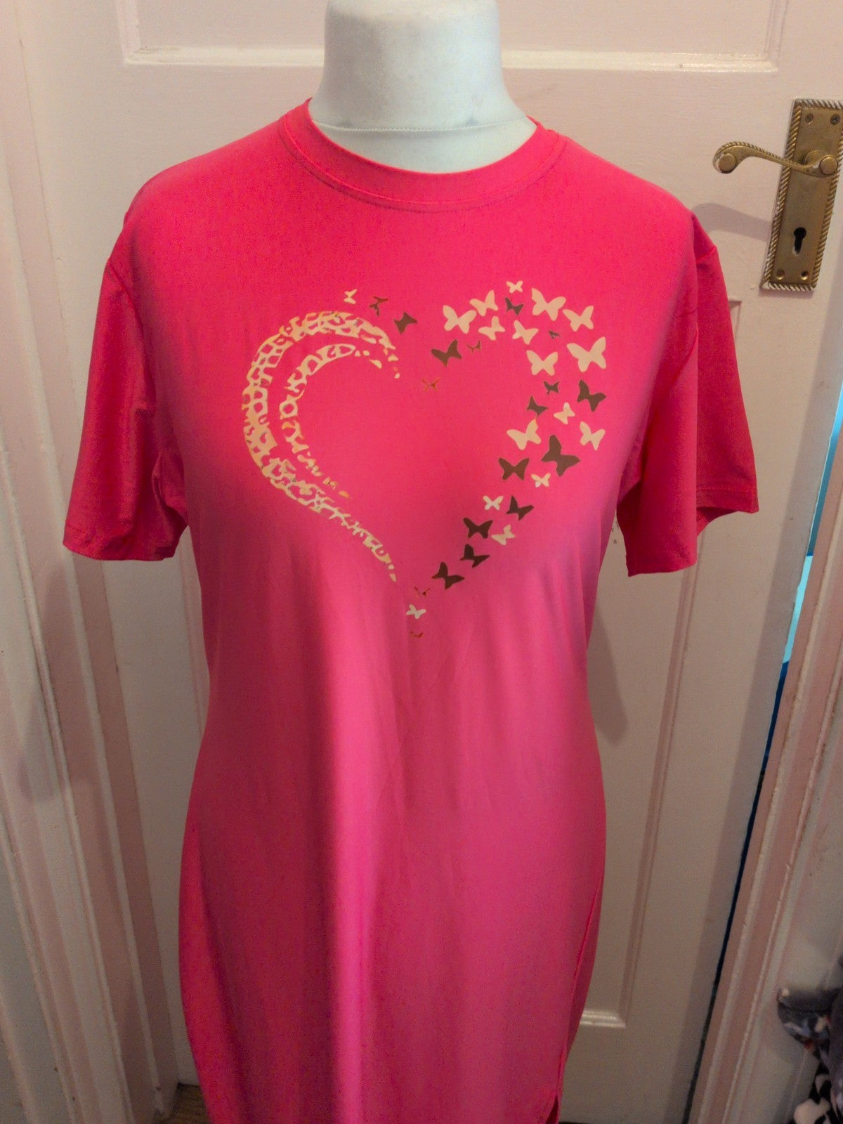 Ladies 2XL Pink Short Sleeve Maxi Dress Long With Heart