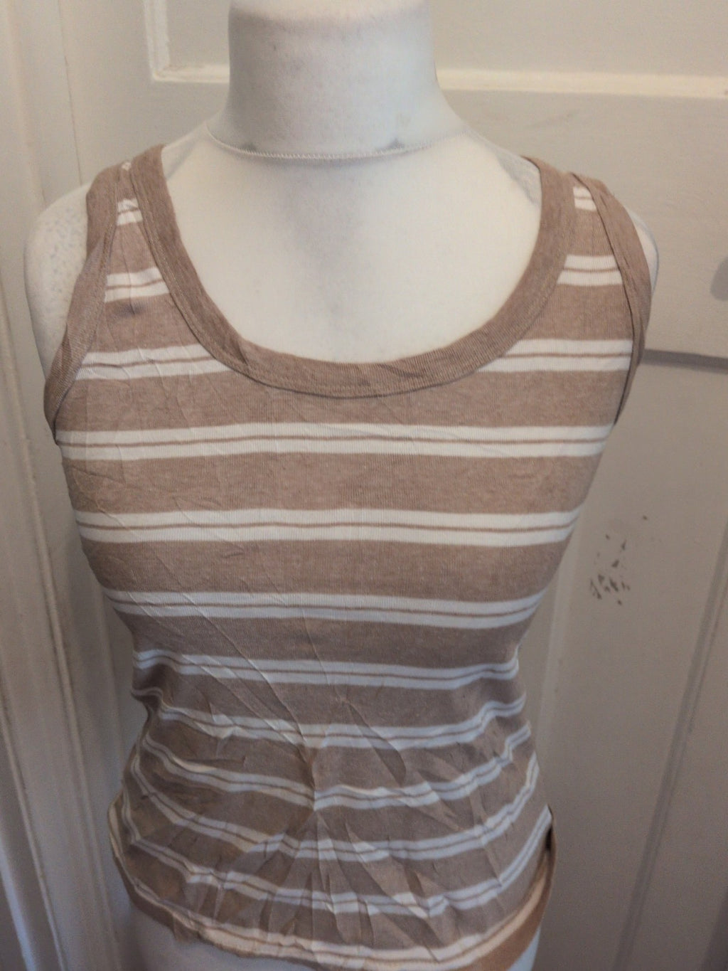 Tu 14 Sleeveless Pale Brown Stripe T-shirt