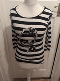 Ladies Oasis Size Medium Black Stripe With Sequins Long Sleeve Tshirt