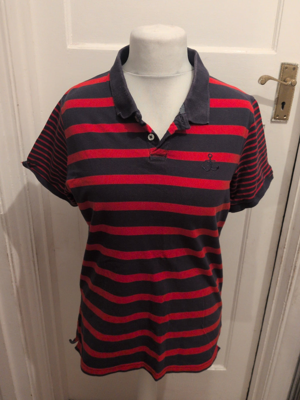 Mens Quba Co Size Large Red And Navy Short Polo