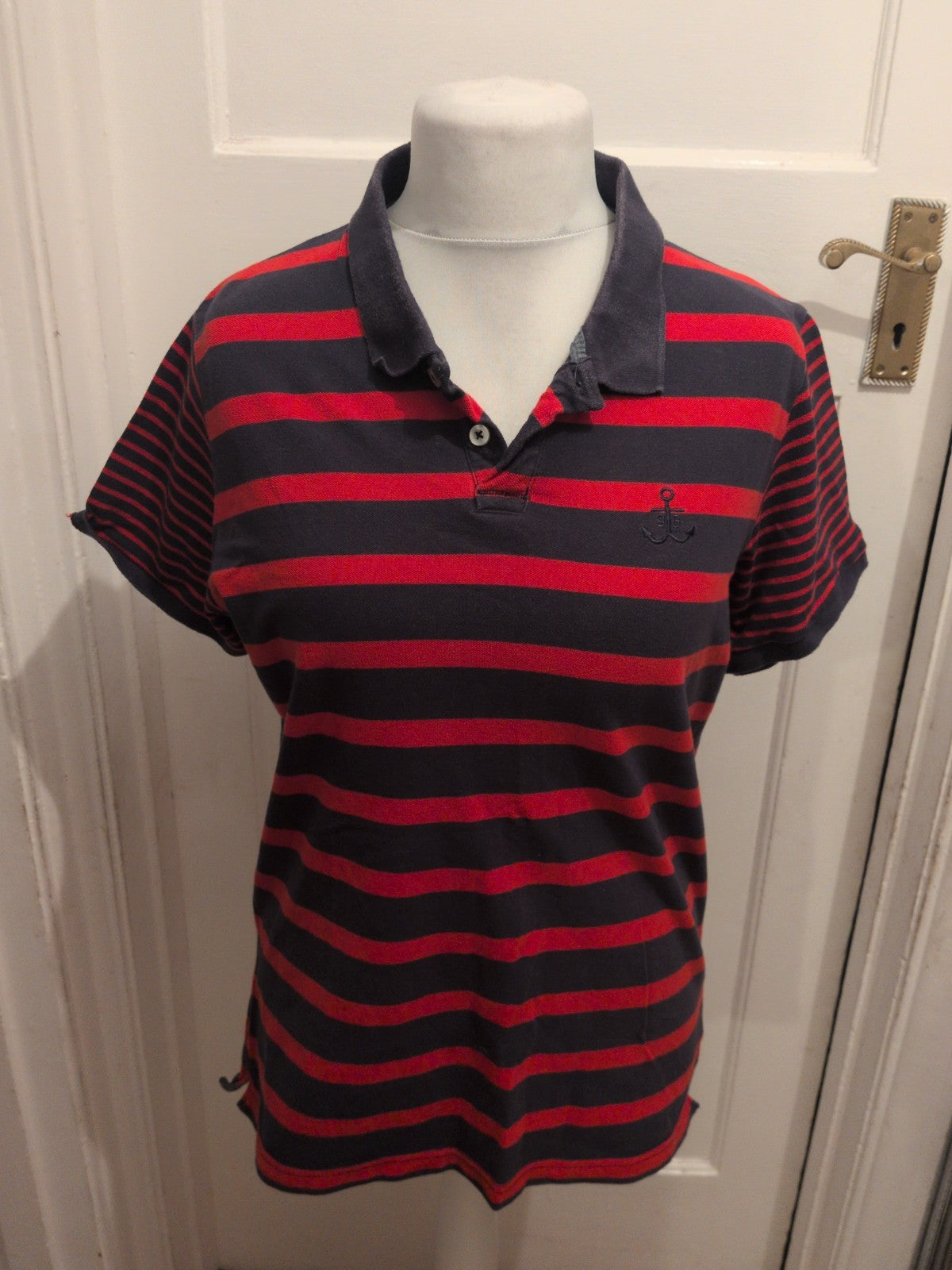 Mens Quba Co Size Large Red And Navy Short Polo