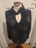Ladies Roman Size 10 Black Silver Detailed Long Sleeved Blouse