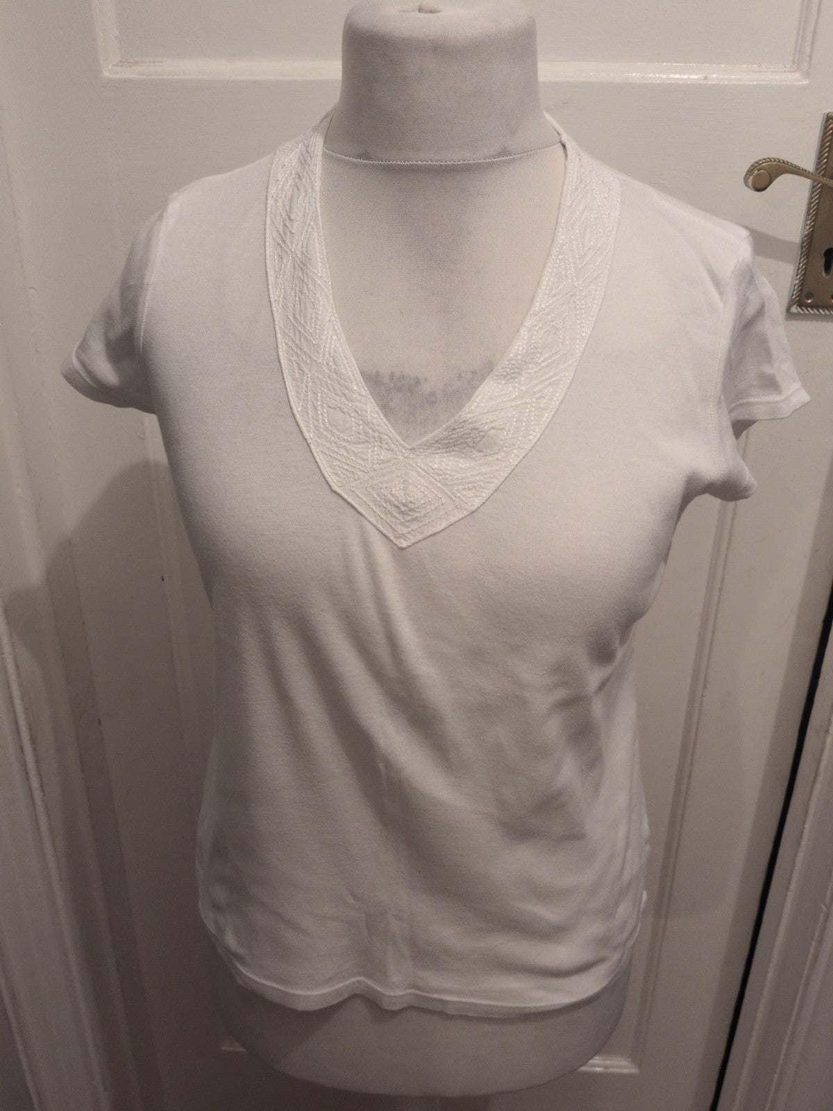Ladies T-shirt Marks And Spencer 14 White Short Sleeve V Neck