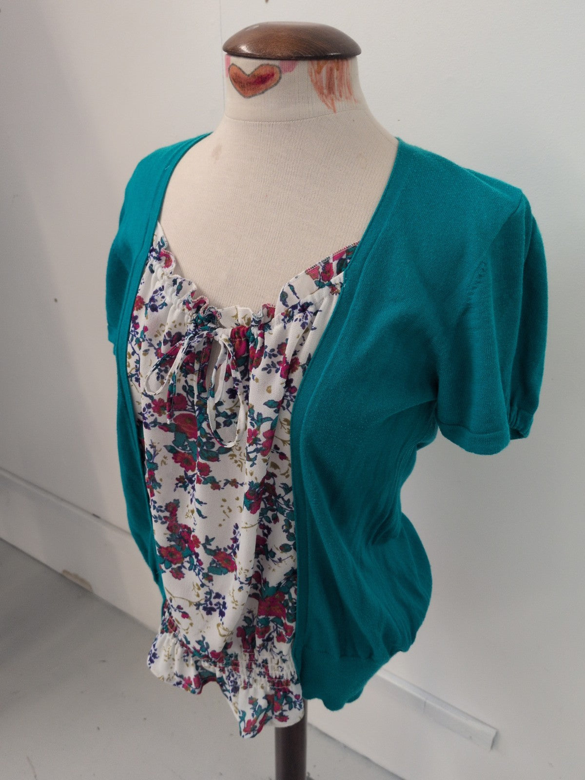 Next 16 Turquoise With Floral Short Sleeve Blouse