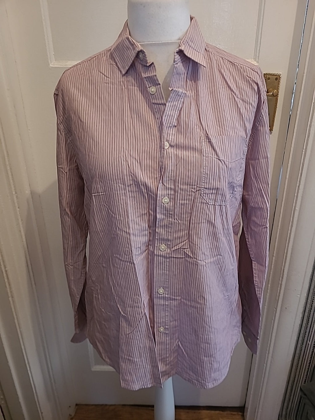 Mens Tu Size L Purple And White Striped Long Sleeved Shirt