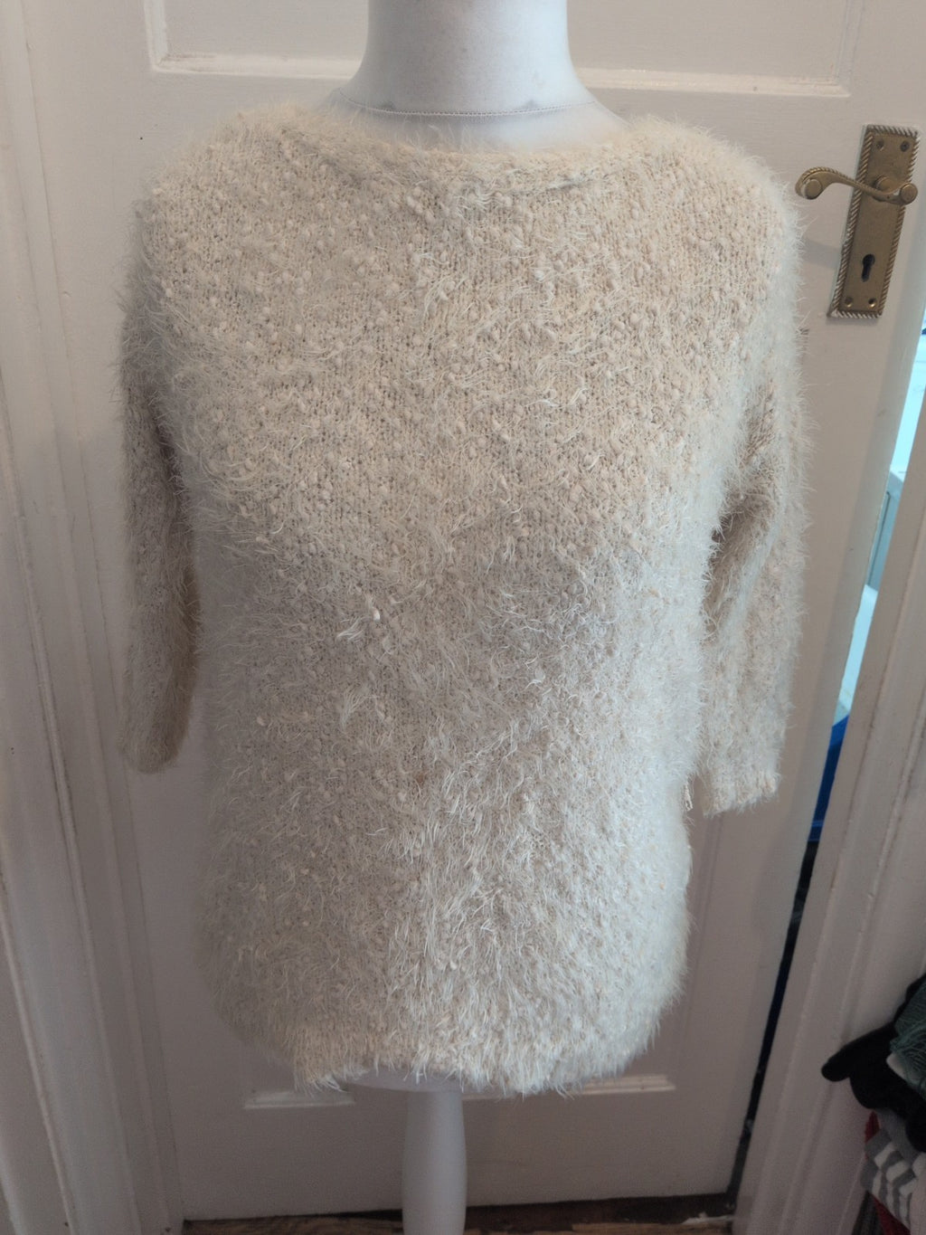 David Emanuel Small Cream Fluffy Jumper Small Mark On Front
