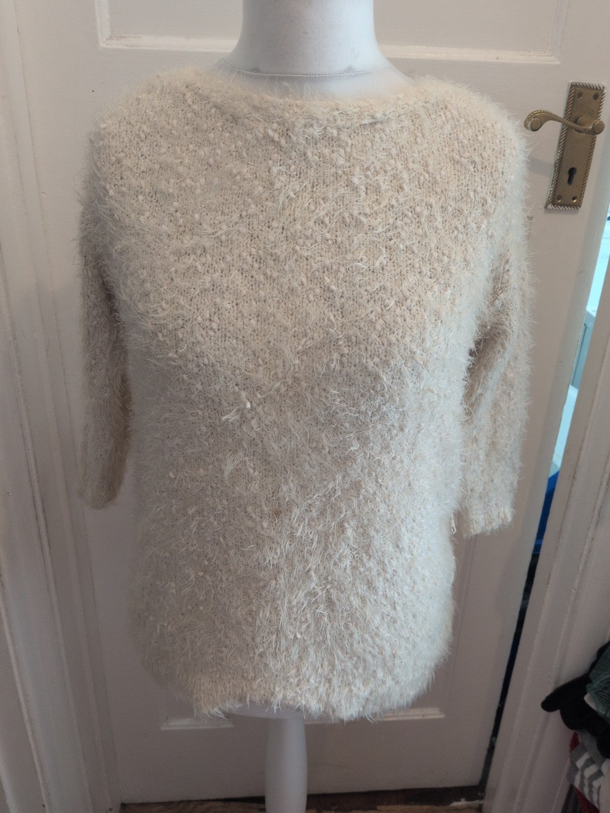 David Emanuel Small Cream Fluffy Jumper Small Mark On Front