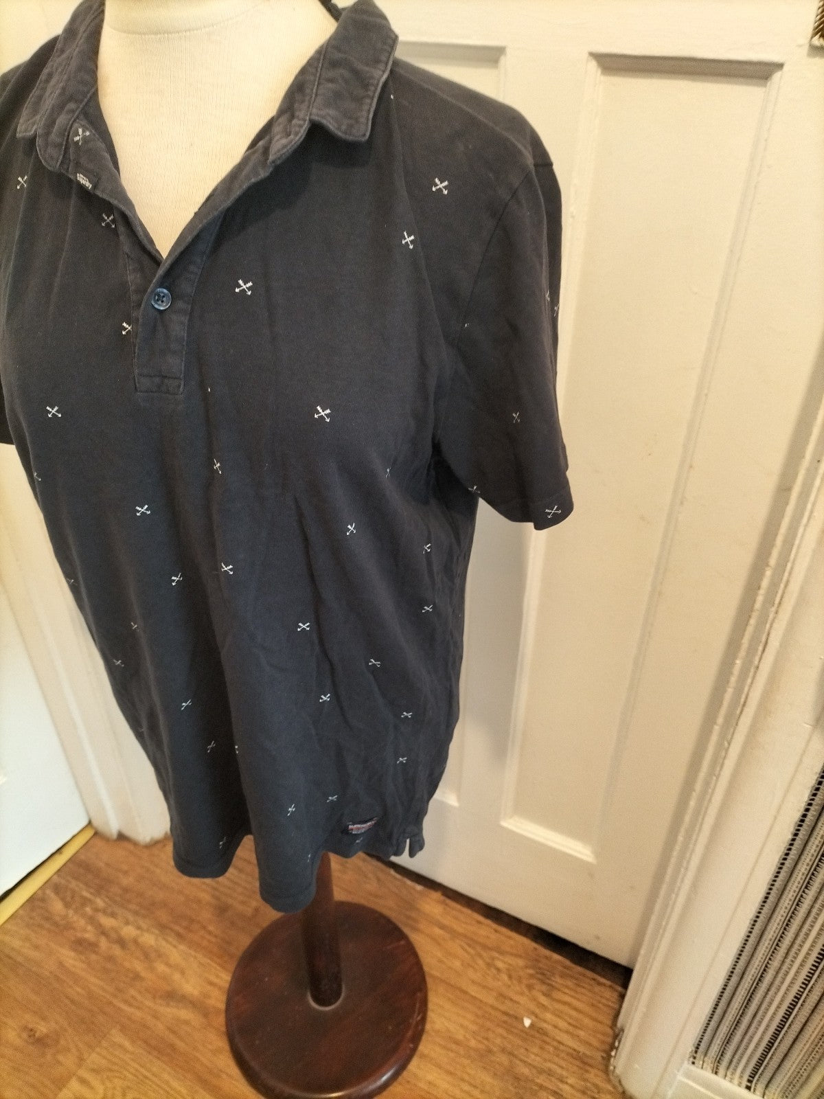 Mens Superdry Size XL Navy With White Short Sleeved Polo
