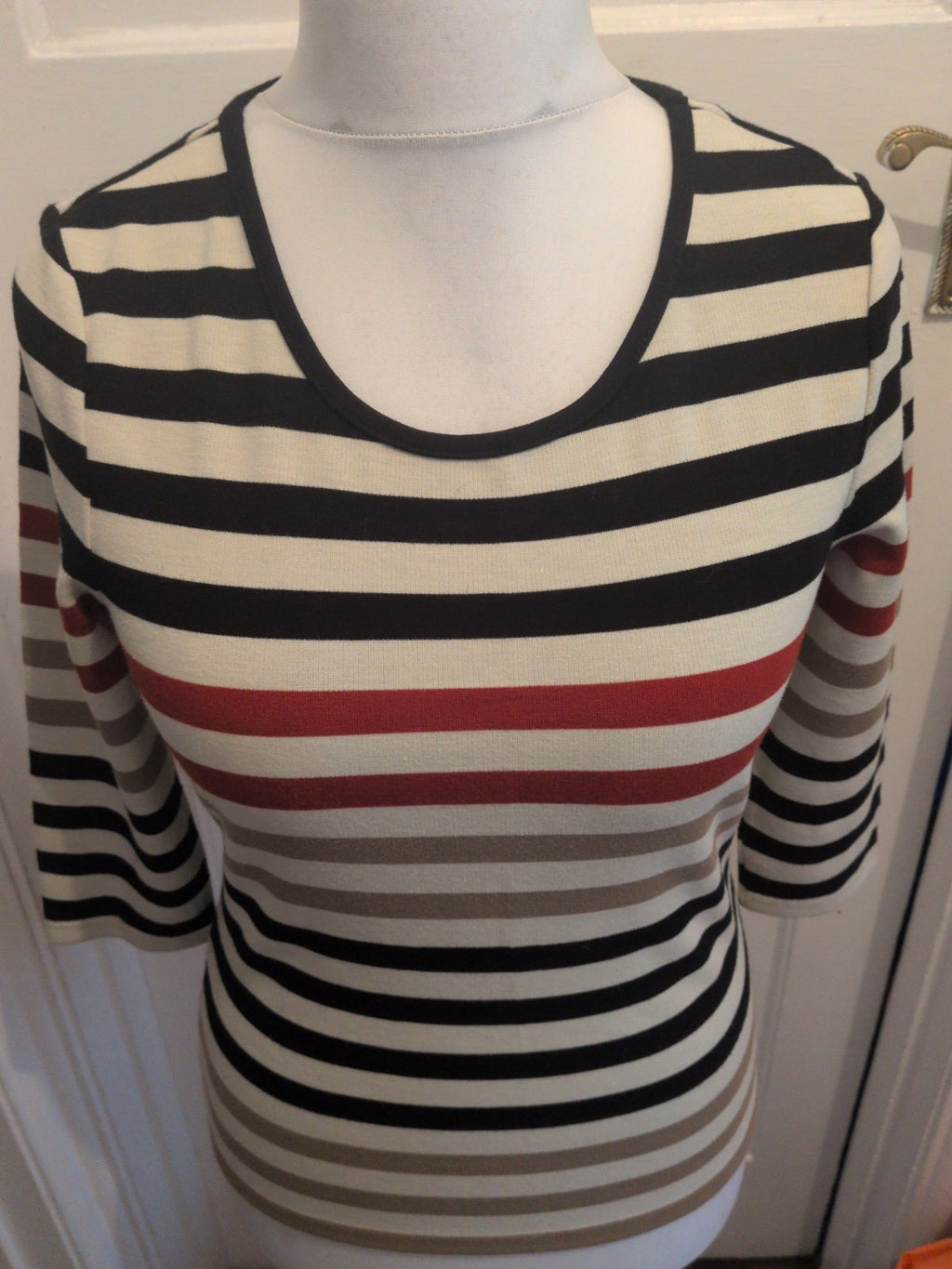 Cc Petite Small Black White And Red Stripe Long Sleeve Jumper