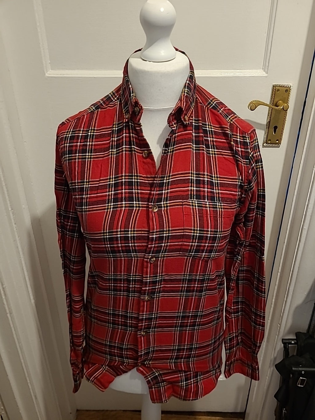Mens Primark Size Small Regular Fit Red Check Shirt Long Sleeved