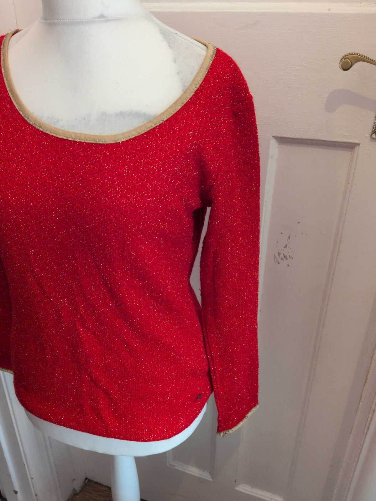 Anna Karel Large Red And Gold Shimmer Long Sleeve Jumper