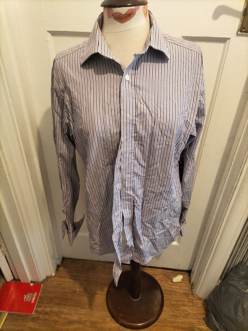 Mens Moss Bro Size 15.5" Regular Fit Purple Striped Long Sleeved Shirt