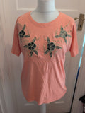 Frank Saul Free Size Pink Patterned Short Sleeve Blouse