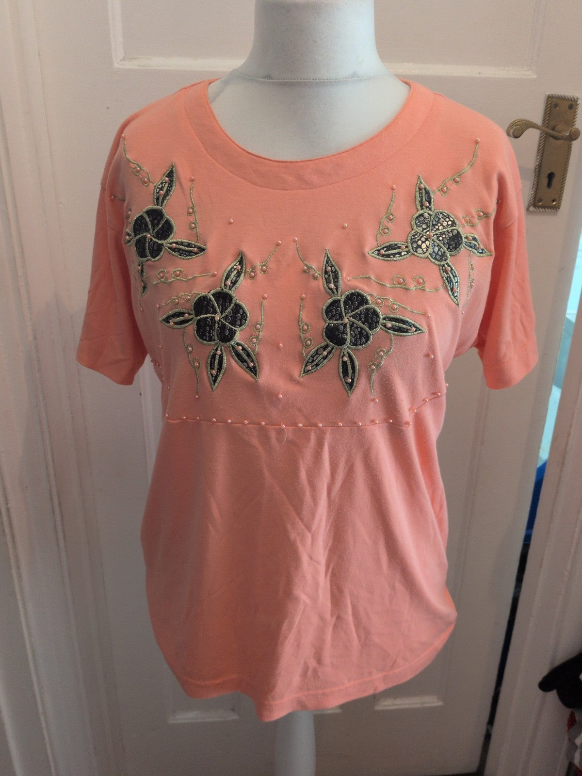 Frank Saul Free Size Pink Patterned Short Sleeve Blouse