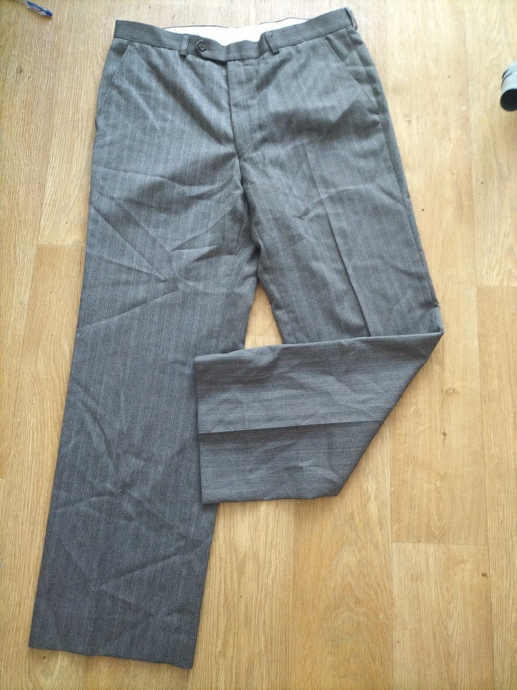 Mens Marks And Spencer St Michael 34/29 Brown Pinstriped Trousers
