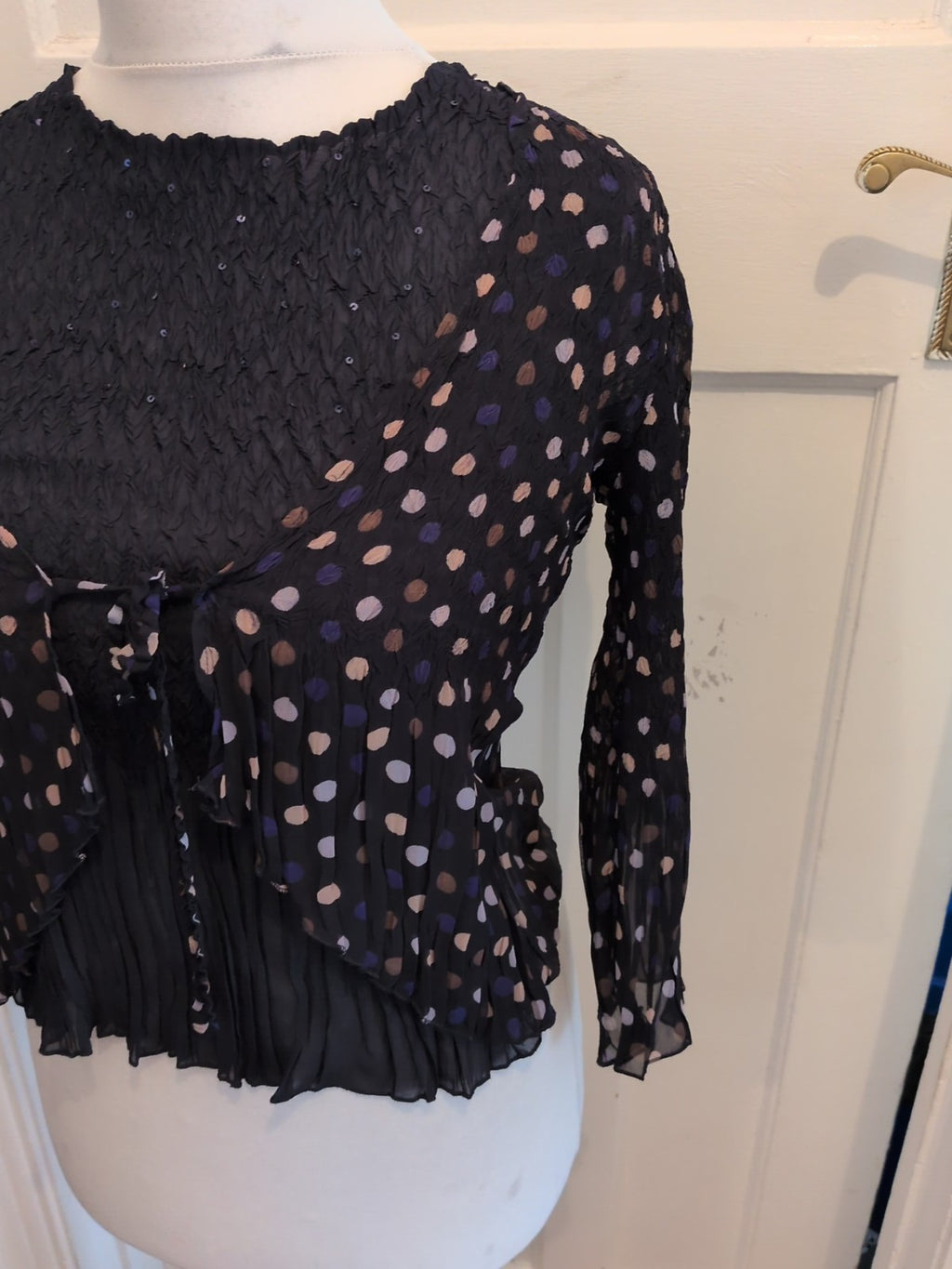CC Small Navy Spotty V Neck Blouse