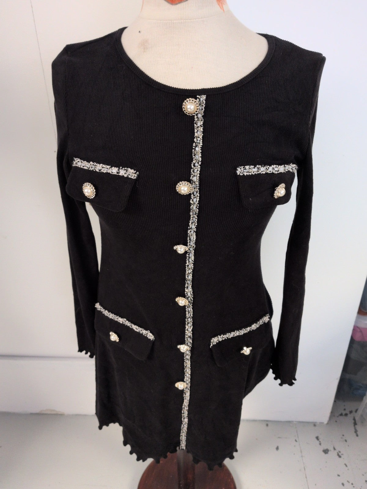 Shein 8 Black Long Sleeve Dress With Detail