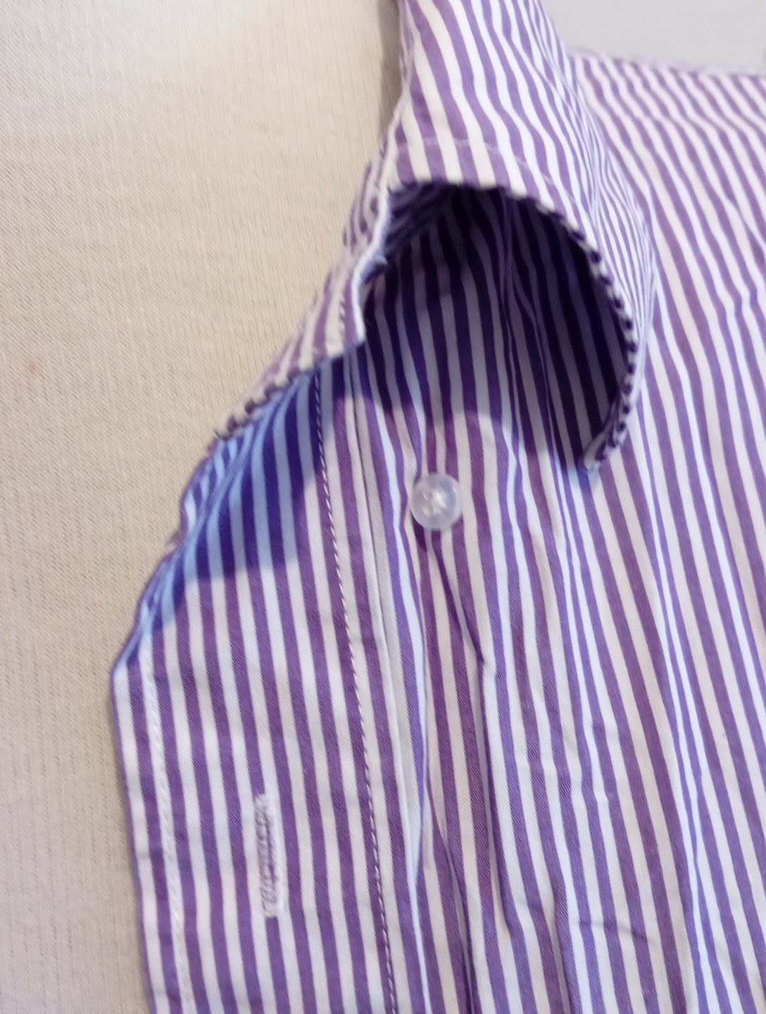 Mens Hamden Size 16.5" Purple White Striped Dress Formal Shirt