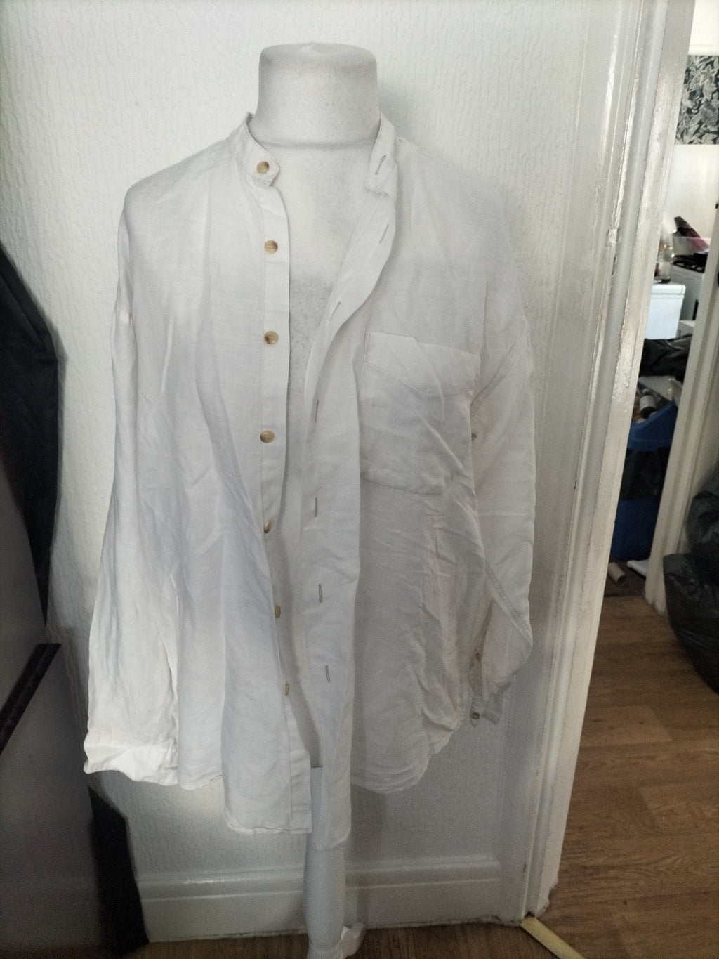 Mens St Michael Size M White Uncollared Shirt Long Sleeved
