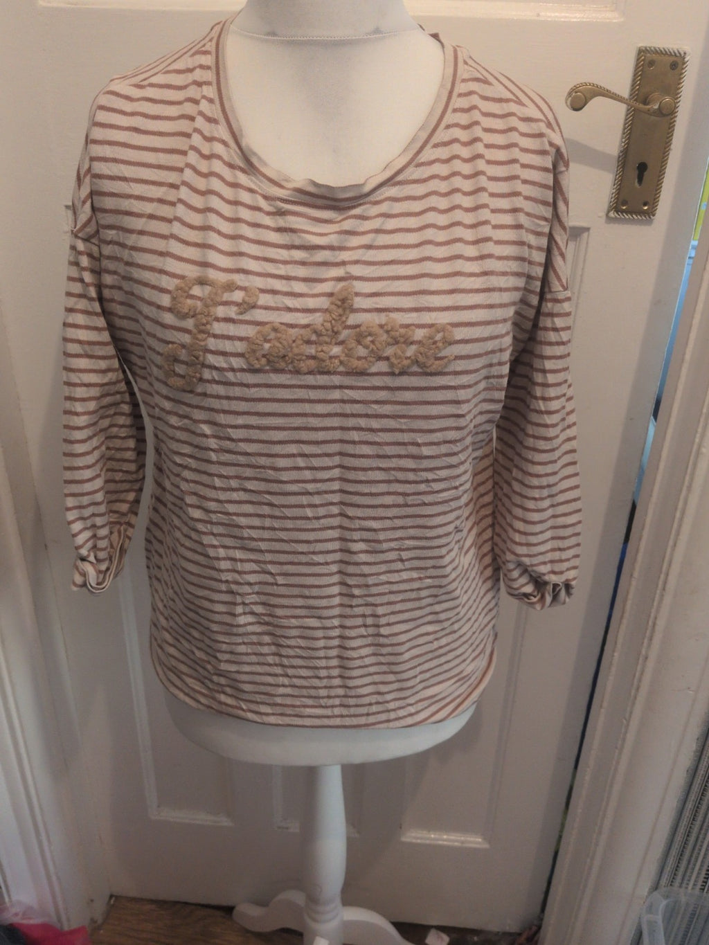Beloved Medium Brown And White Half Sleeve Stripe T-shirt