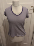 Ladies Marks And Spencer Size 14 V Neck Purple Stripe Short Sleeve T-shirt