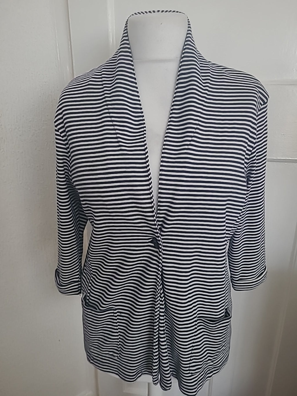 Cotton Traders 14/16 Navy Striped Buttoned Blouse