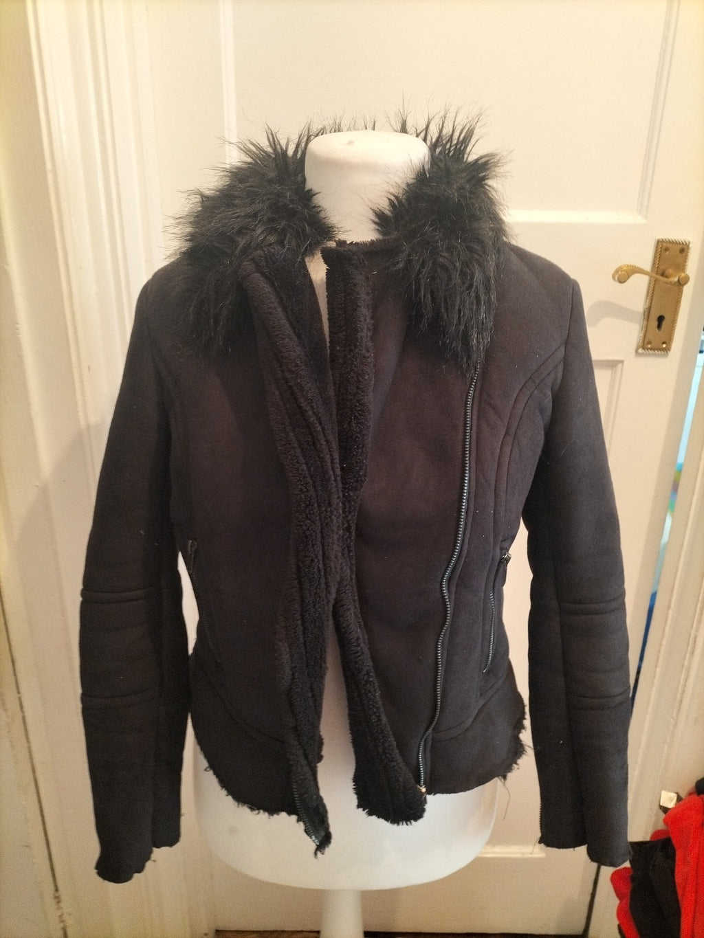 Ladies New Look Size 10 Black Faux Fur Full Zip Jacket