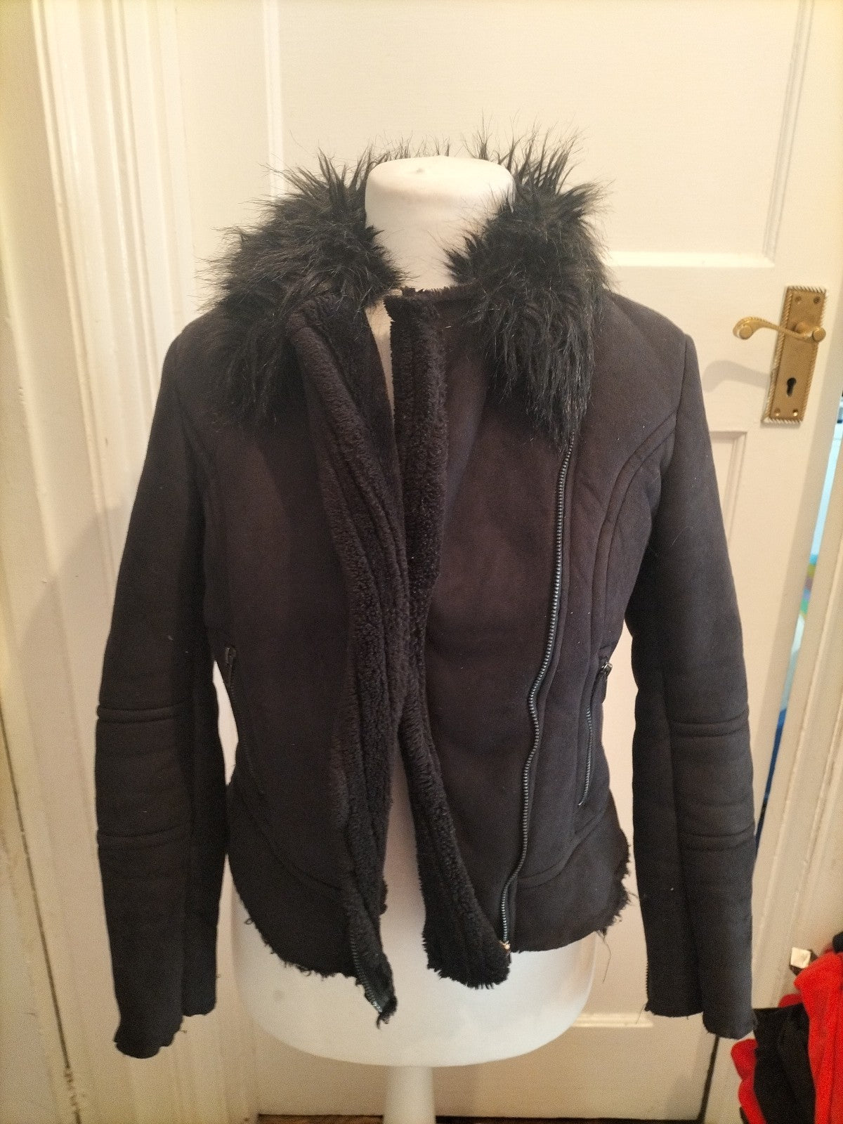 Ladies New Look Size 10 Black Faux Fur Full Zip Jacket