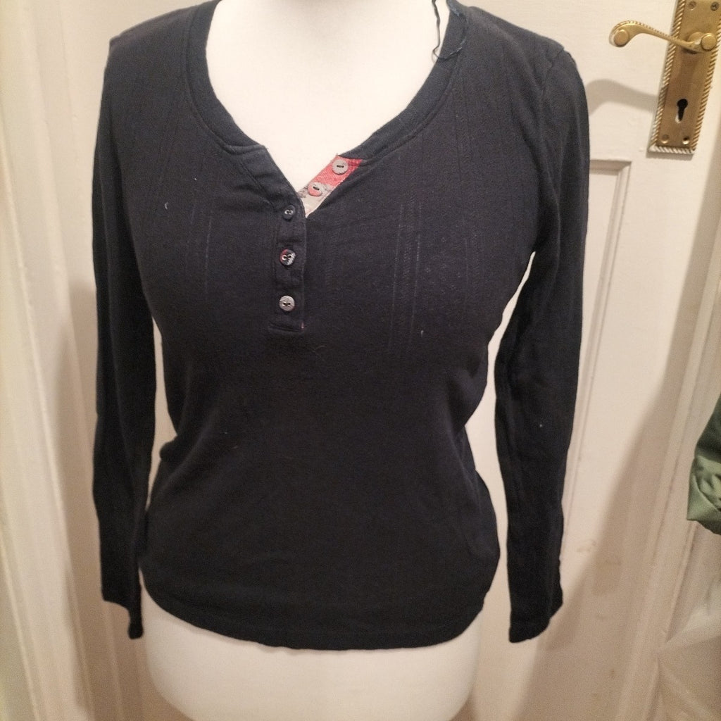 Ladies Matalan Size 6 Black/Dark Navy Long Sleeved Pyjama Top