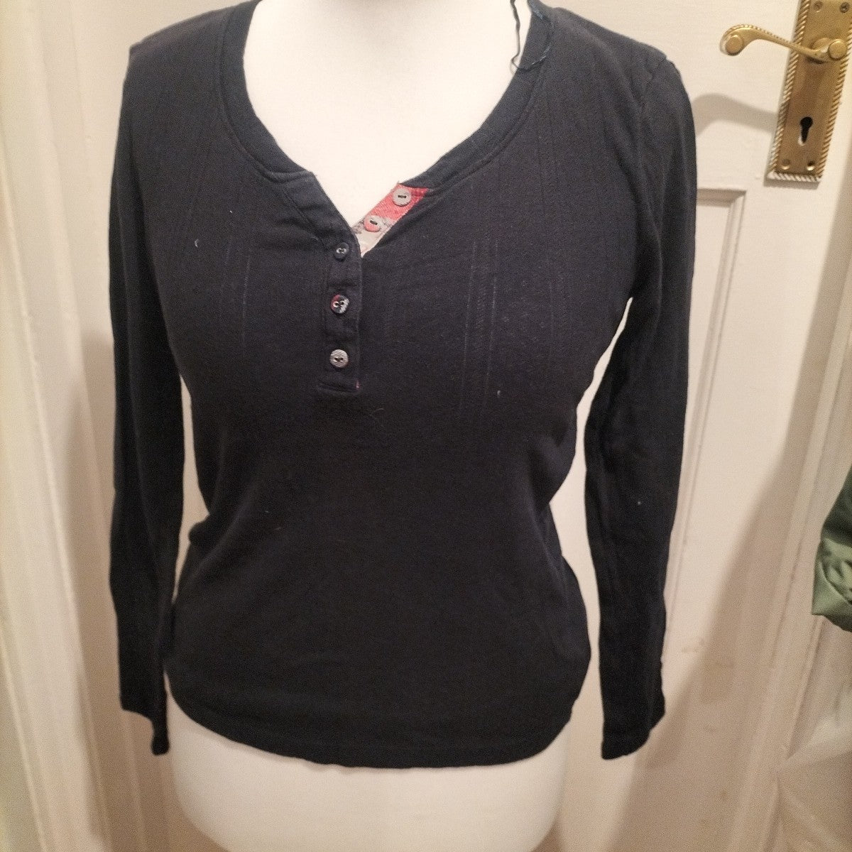 Ladies Matalan Size 6 Black/Dark Navy Long Sleeved Pyjama Top