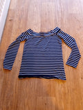 Ladies Primark Size 8 Black/White Striped Long Sleeved Top With Wide Neck
