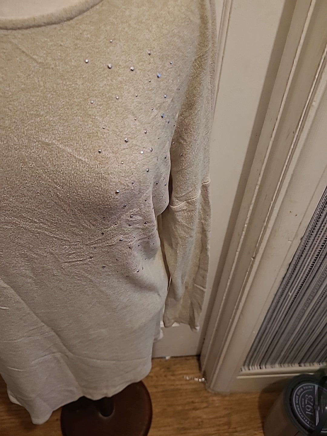 Ladies Wallis Size Small Beige With Silver Diamonte Long Sleeved Jumper