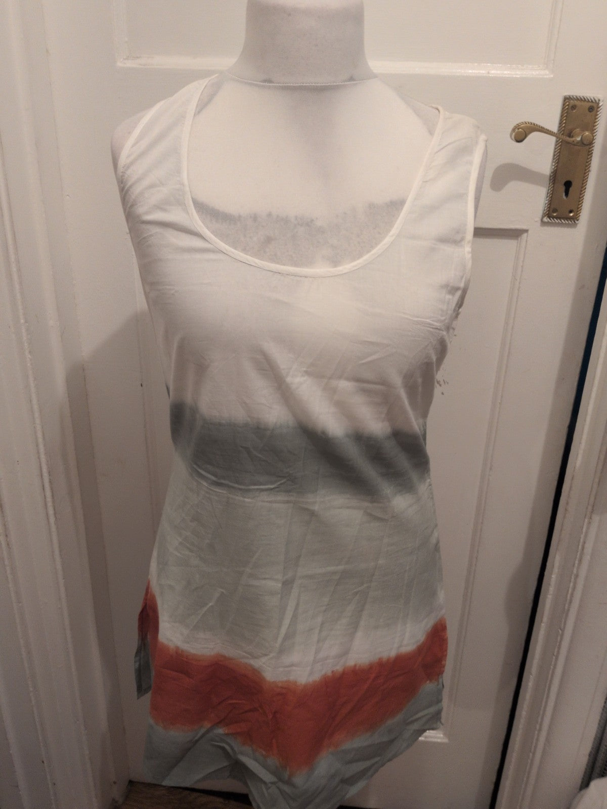 Medium White/Orange/Green Sleeveless Dress