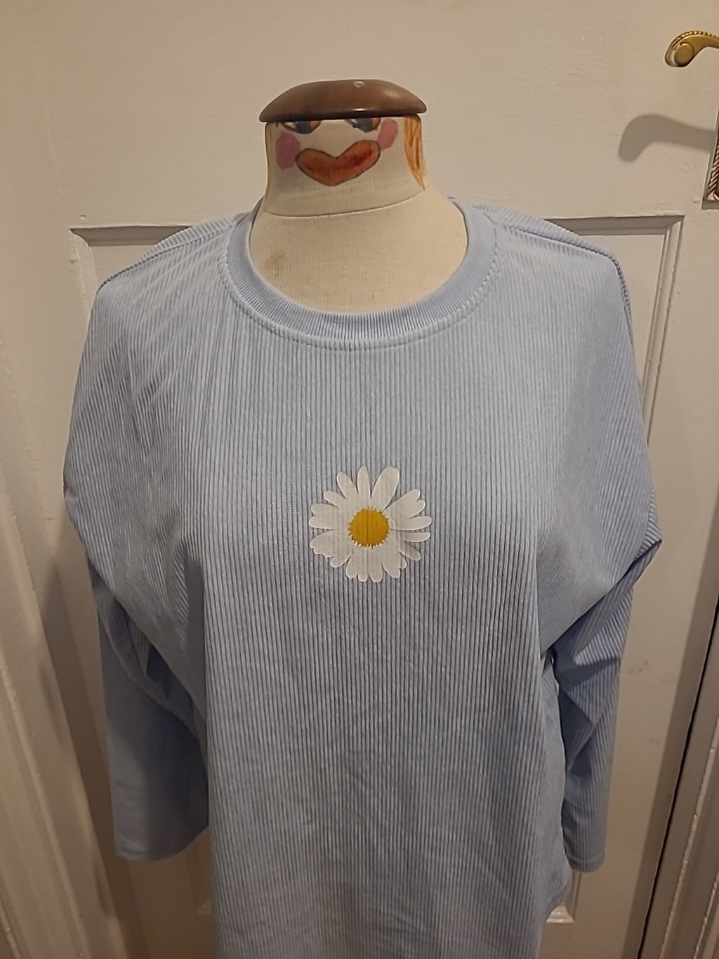 Ladies Shein Size Medium Blue Ribbed Flower Long Sleeved Jumper