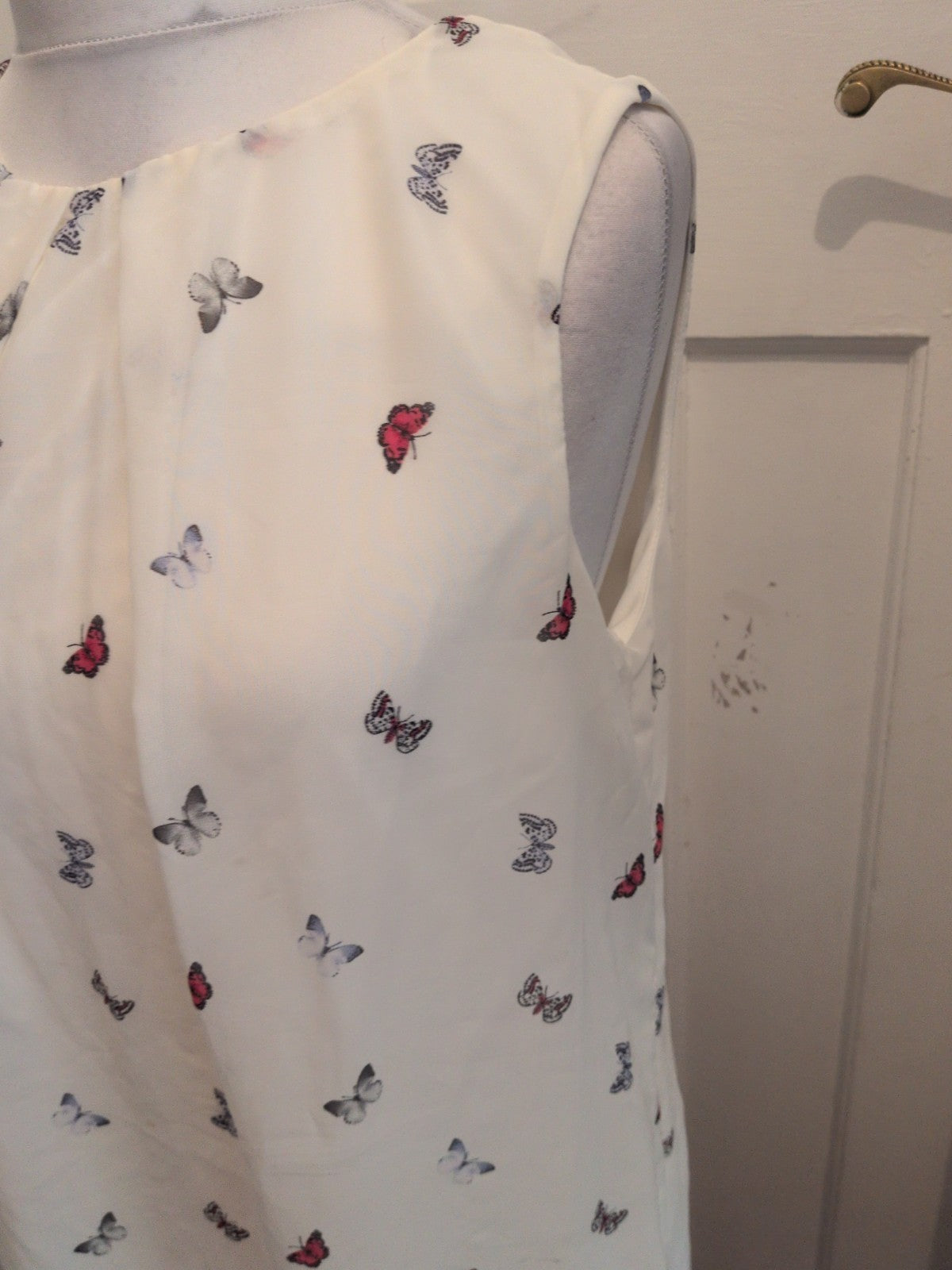 Primark 16 White With Butterfly Lined Sleeveless Dress