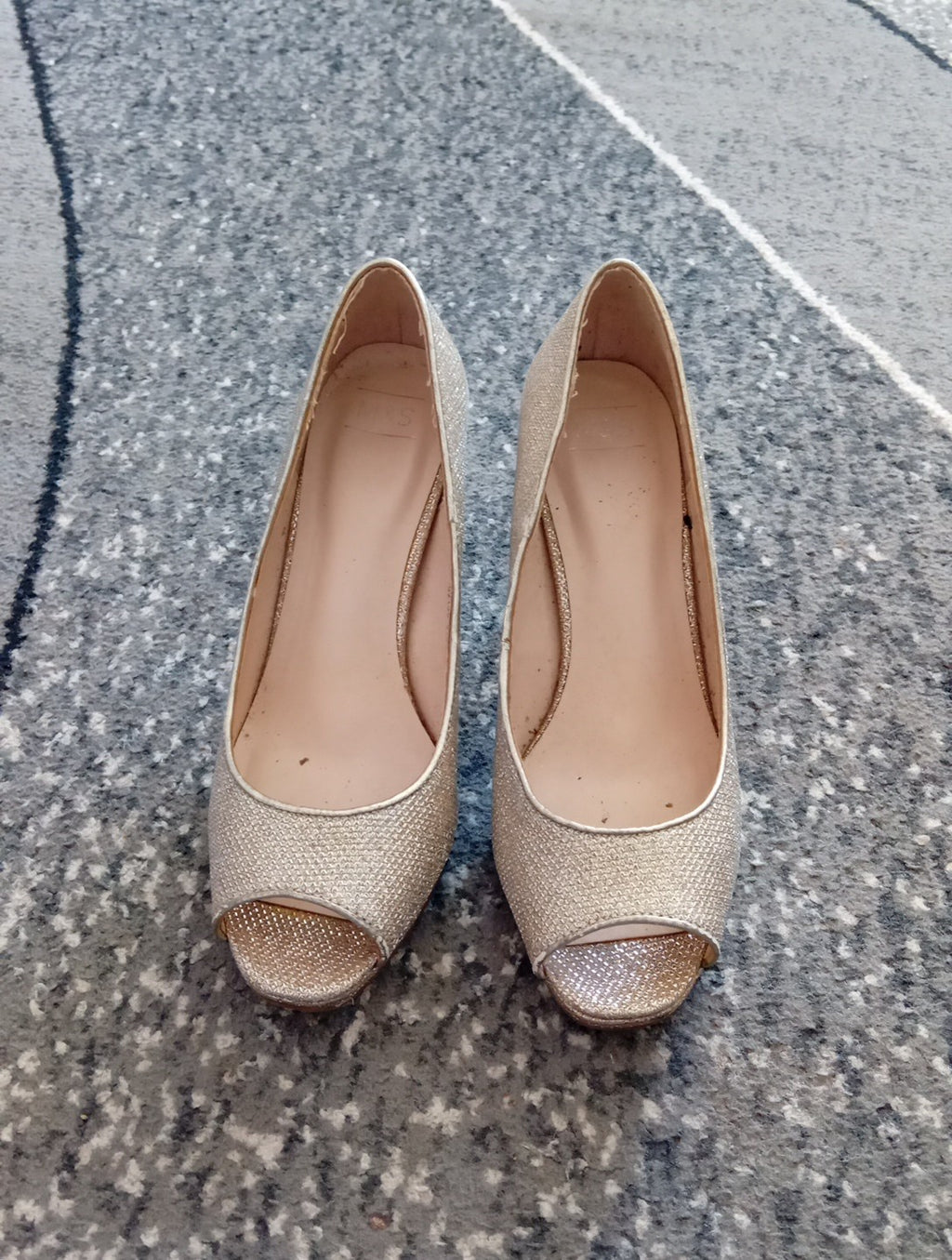 Ladies Gold Sparkling Open Toed Heeled Shoes M&S Size 3 Free Delivery