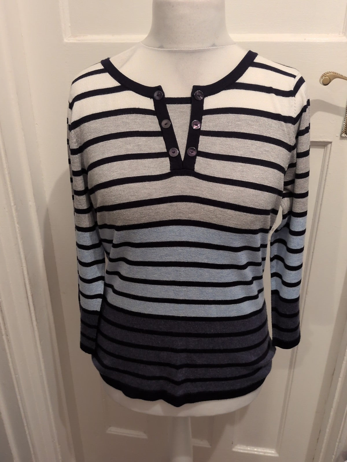 Cc Small Grey White Navy And Blue Striped Blouse