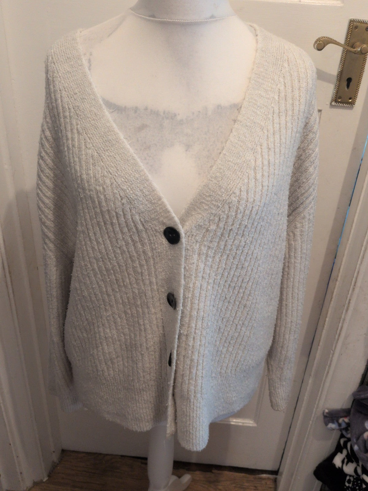 Topshop Small Cream V Neck Buttoned Oversized Cardigan